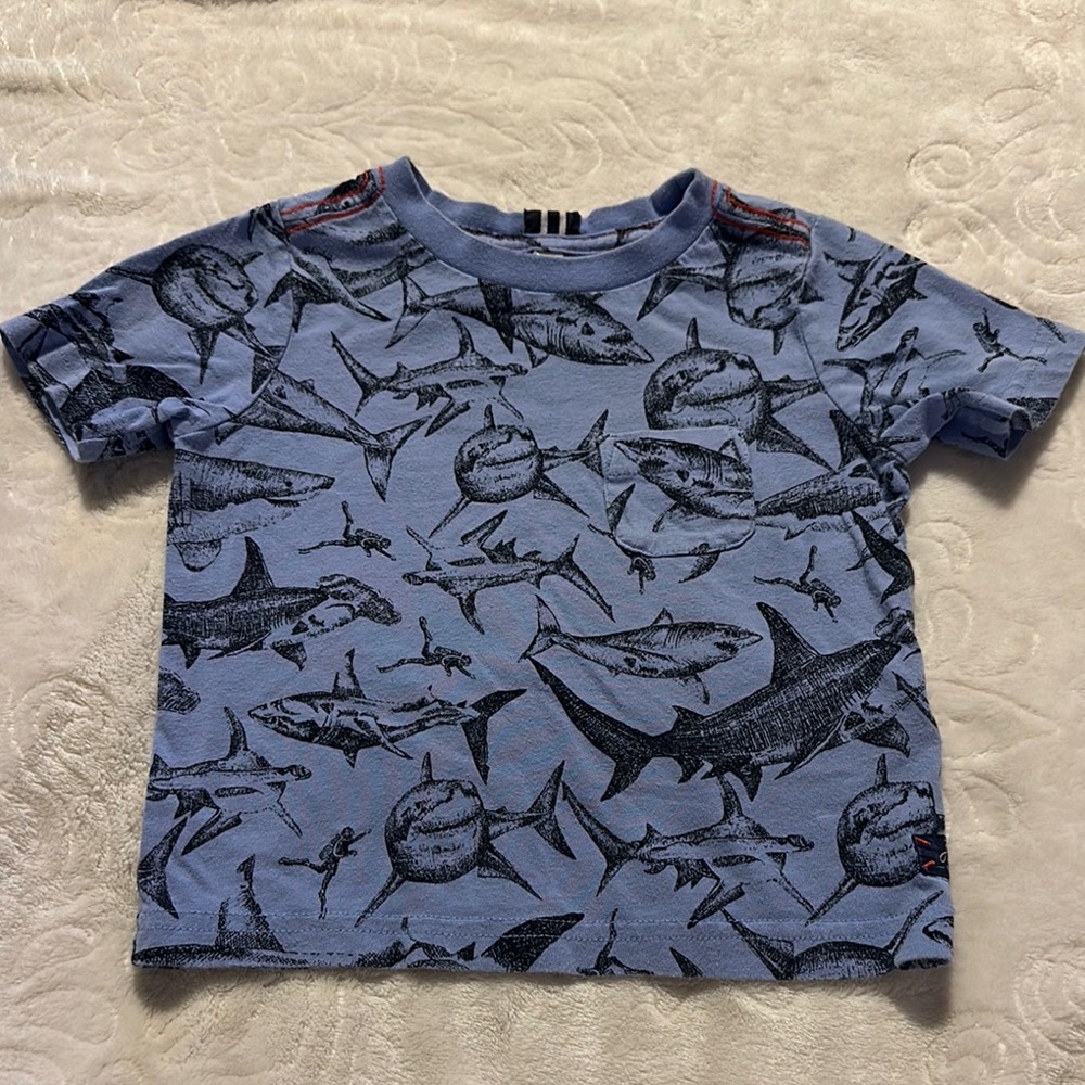 Joules Blue Shark Print Short Sleeve Tee Size 2